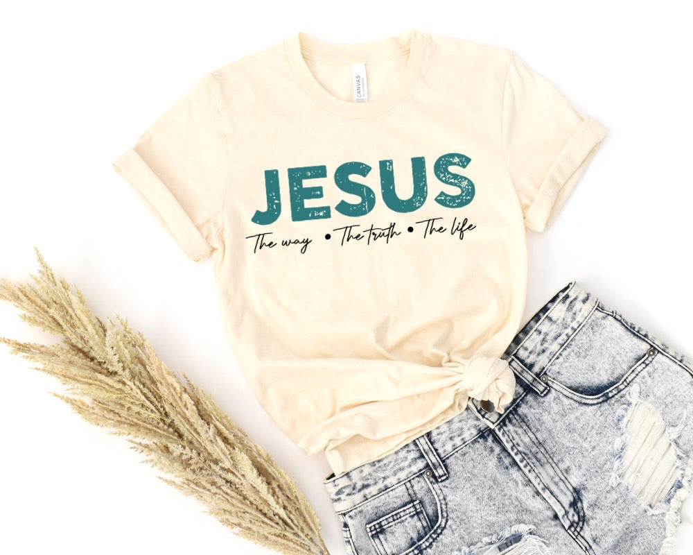 Jesus The Way, The Truth, The Life Tee - Premium Ladies T-Shirt -  Follower Of Faith ApparelChristian apparel, Christian T shirt, Cotton, Crew neck, DTG, faith apparel, Faith tees, Jesus is the way the truth the life tee, ladies Short sleeve, Men's Clothing, Neck Labels, Regular fit, Sale, T-shirts, Unisex, Women's Clothing Shop our Christian T-Shirts & Apparel