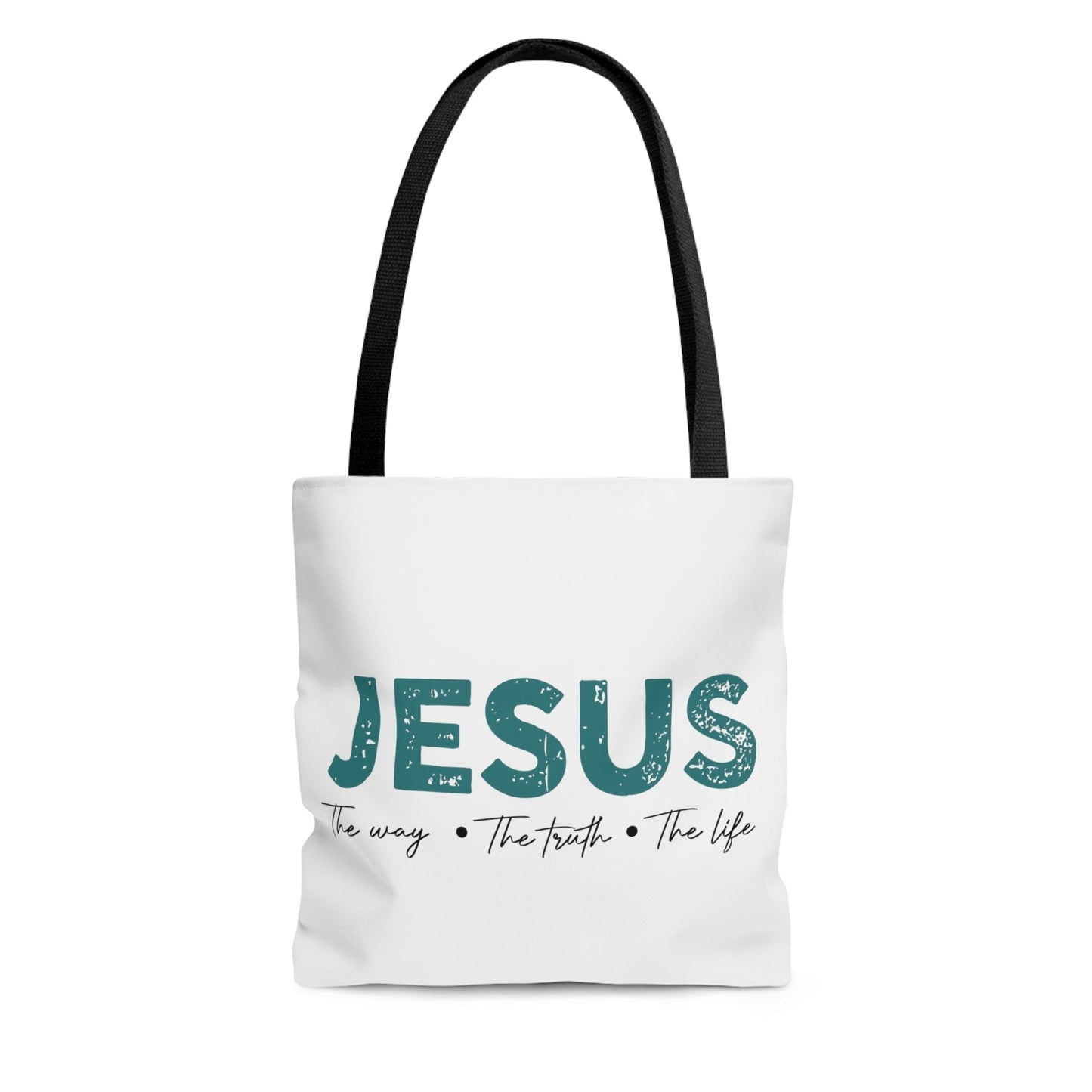 Jesus The Way. The Truth. The Light. Tote Bag - Premium Bags -  Follower Of Faith ApparelAccessories, All Over Print, Assembled in the USA, Assembled in USA, Bags, book tote bags, Christian book tote bag, Jesus the way, Jesus tote bag, librarian tote bags, Made in the USA, Made in USA, teacher tote bags, the life tote bag, the truth, Totes Shop our Christian T-Shirts & Apparel