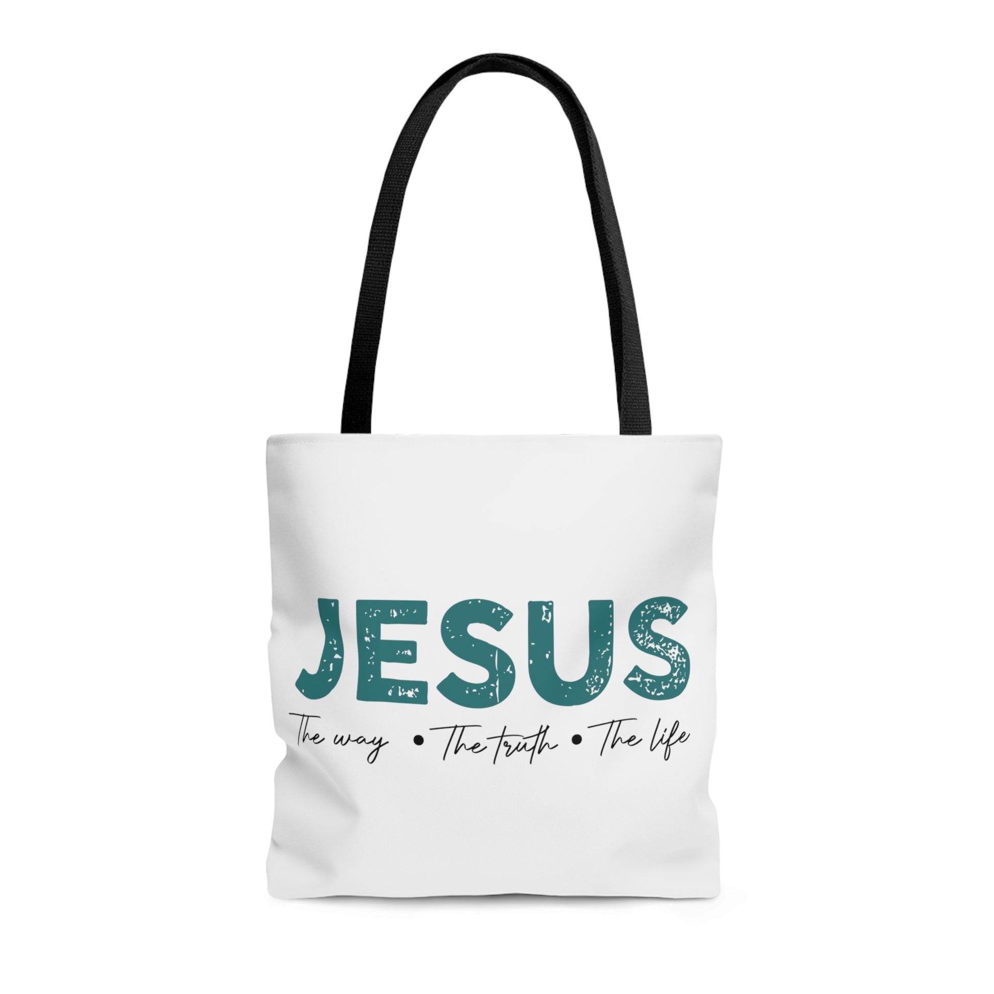 Jesus The Way. The Truth. The Light. Tote Bag - Premium Bags -  Follower Of Faith ApparelAccessories, All Over Print, Assembled in the USA, Assembled in USA, Bags, book tote bags, Christian book tote bag, Jesus the way, Jesus tote bag, librarian tote bags, Made in the USA, Made in USA, teacher tote bags, the life tote bag, the truth, Totes Shop our Christian T-Shirts & Apparel