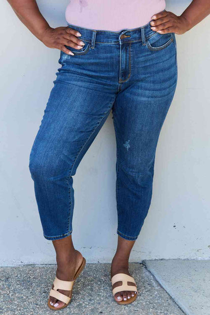 Judy Blue Aila Short Full Size Mid Rise Cropped Relax Fit Jeans - Premium Jeans -  Follower Of Faith Apparel Black Friday, denim jeans, Judy Blue, Judy blue aila short jeans, midrise, Ship from USA Shop our Christian T-Shirts & Apparel