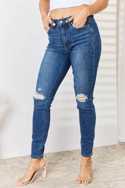 Judy Blue Bailey High Waist Distressed Slim Jeans{{ shop.domain }Trendsidenim distressed jeans, distressed, distressed jeans, JB Judy Blue, Judy Blue, Judy blue distressed,