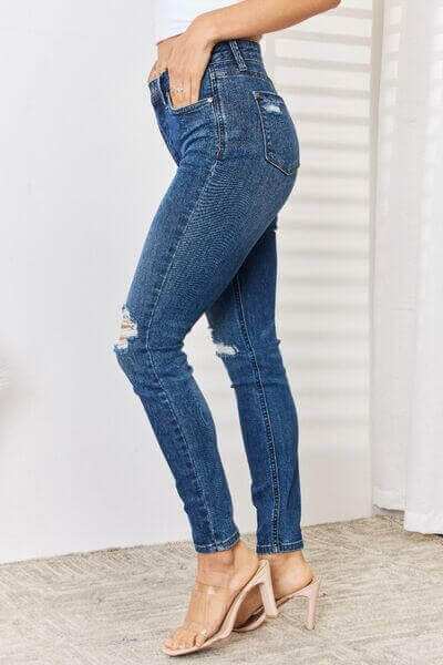 Judy Blue Bailey High Waist Distressed Slim Jeans{{ shop.domain }Trendsidenim distressed jeans, distressed, distressed jeans, JB Judy Blue, Judy Blue, Judy blue distressed,