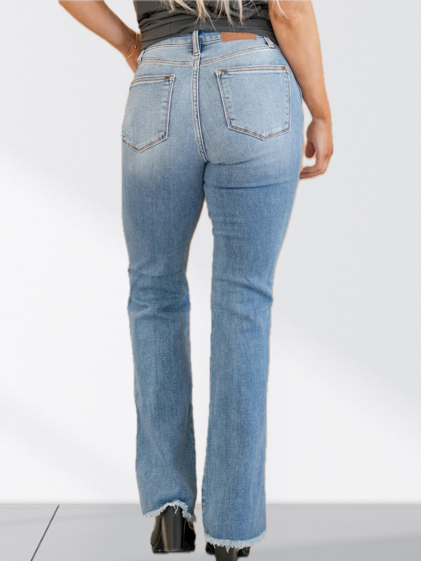 Judy Blue Chic Distressed Raw Hem Bootcut Jeans - Premium Ladies jeans -  Follower Of Faith Apparel best seller Judy blue, boot cut, Destroyed judy blue jeans, JB Judy Blue, Judy Blue, Judy blue raw hem pants, new arrival, new arrivals, Sale, Ship from USA Shop our Christian T-Shirts & Apparel