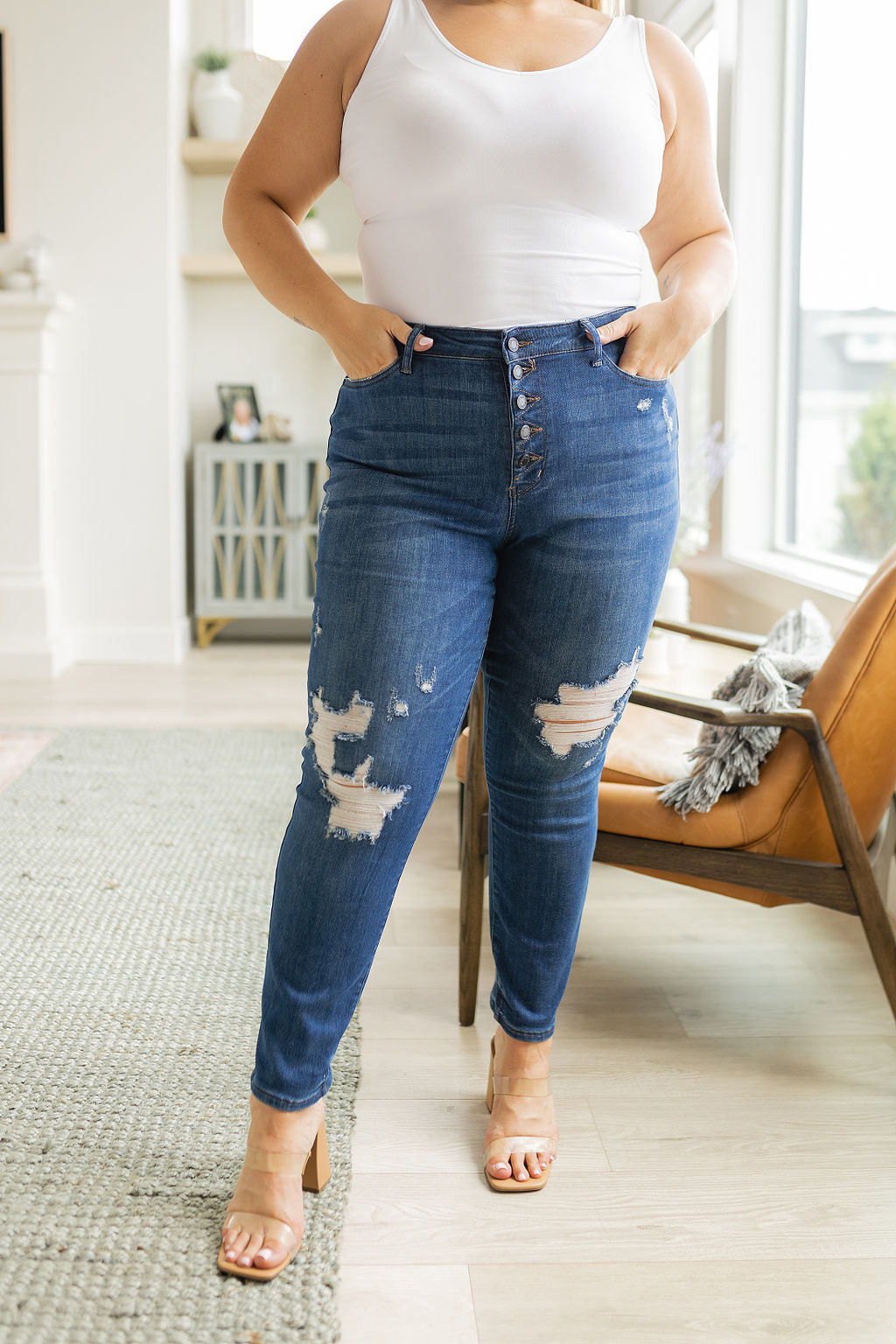 Judy Blue Colt High Rise Button Fly Distressed Boyfriend Jeans - Premium Womens -  Follower Of Faith Apparel 0/24, 1/25, 11/30, 13/31, 14W, 15/32, 16W, 18W, 20W, 22W, 24W, 3/26, 5/27, 6-14-2023, 7/28, 9/29, ASF7-13-2023, ASF8-1-2023, ASFWINTER23, Ave Marketplace, Bottoms, D23, Denim, flatrate, JB6-14-2023, JBAvailableNow, Jeans, Judy Blue, winter23 Shop our Christian T-Shirts & Apparel