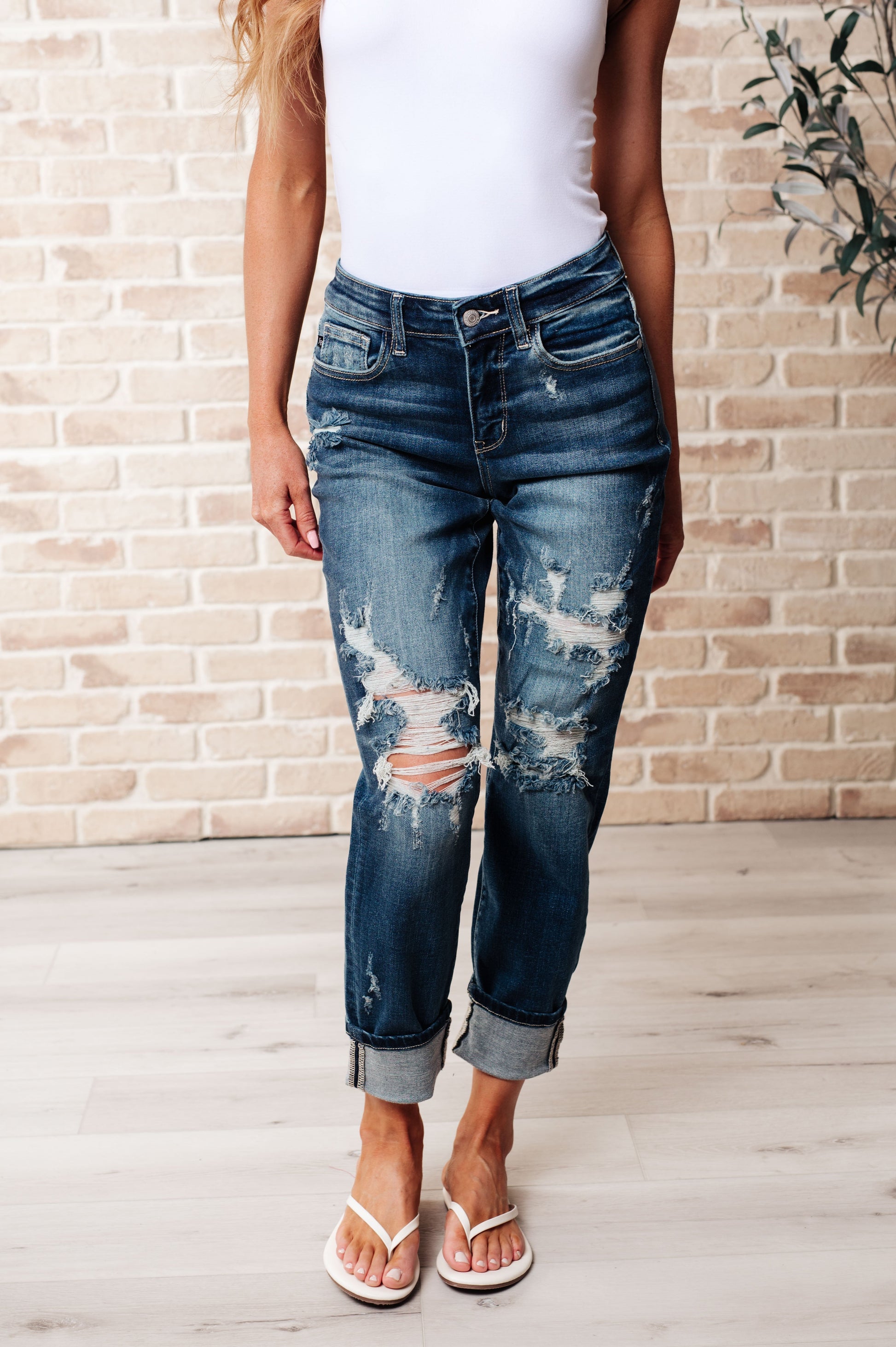 Judy Blue Danny Mid Rise Cuffed Destroyed Boyfriend Jeans - Premium Ladies jeans -  Follower Of Faith Apparel 0/24, 1/25, 10-3-2023, 11/30, 13/31, 14W, 15/32, 16W, 18W, 20W, 22W, 24W, 3/26, 5/27, 7/28, 9-13-2023, 9-28-2023, 9/29, Bottoms, Denim, flatrate, JB Judy Blue, JB6-19-2024, JB9-13-2023, JBAvailableNow, Jeans, Judy Blue, Judy Blue Jeans, Restocks Shop our Christian T-Shirts & Apparel