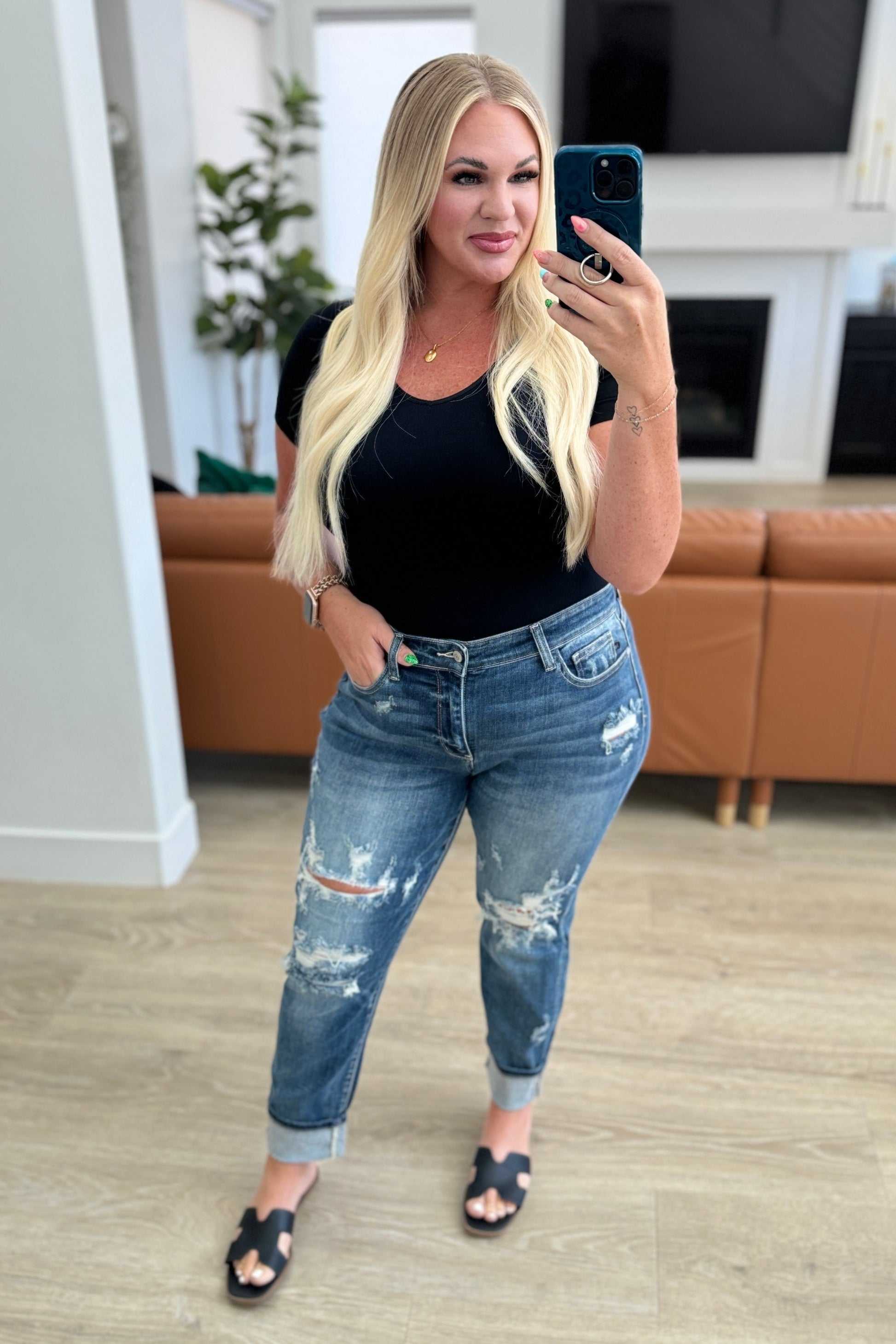 Judy Blue Danny Mid Rise Cuffed Destroyed Boyfriend Jeans - Premium Ladies jeans -  Follower Of Faith Apparel 0/24, 1/25, 10-3-2023, 11/30, 13/31, 14W, 15/32, 16W, 18W, 20W, 22W, 24W, 3/26, 5/27, 7/28, 9-13-2023, 9-28-2023, 9/29, Bottoms, Denim, flatrate, JB Judy Blue, JB6-19-2024, JB9-13-2023, JBAvailableNow, Jeans, Judy Blue, Judy Blue Jeans, Restocks Shop our Christian T-Shirts & Apparel