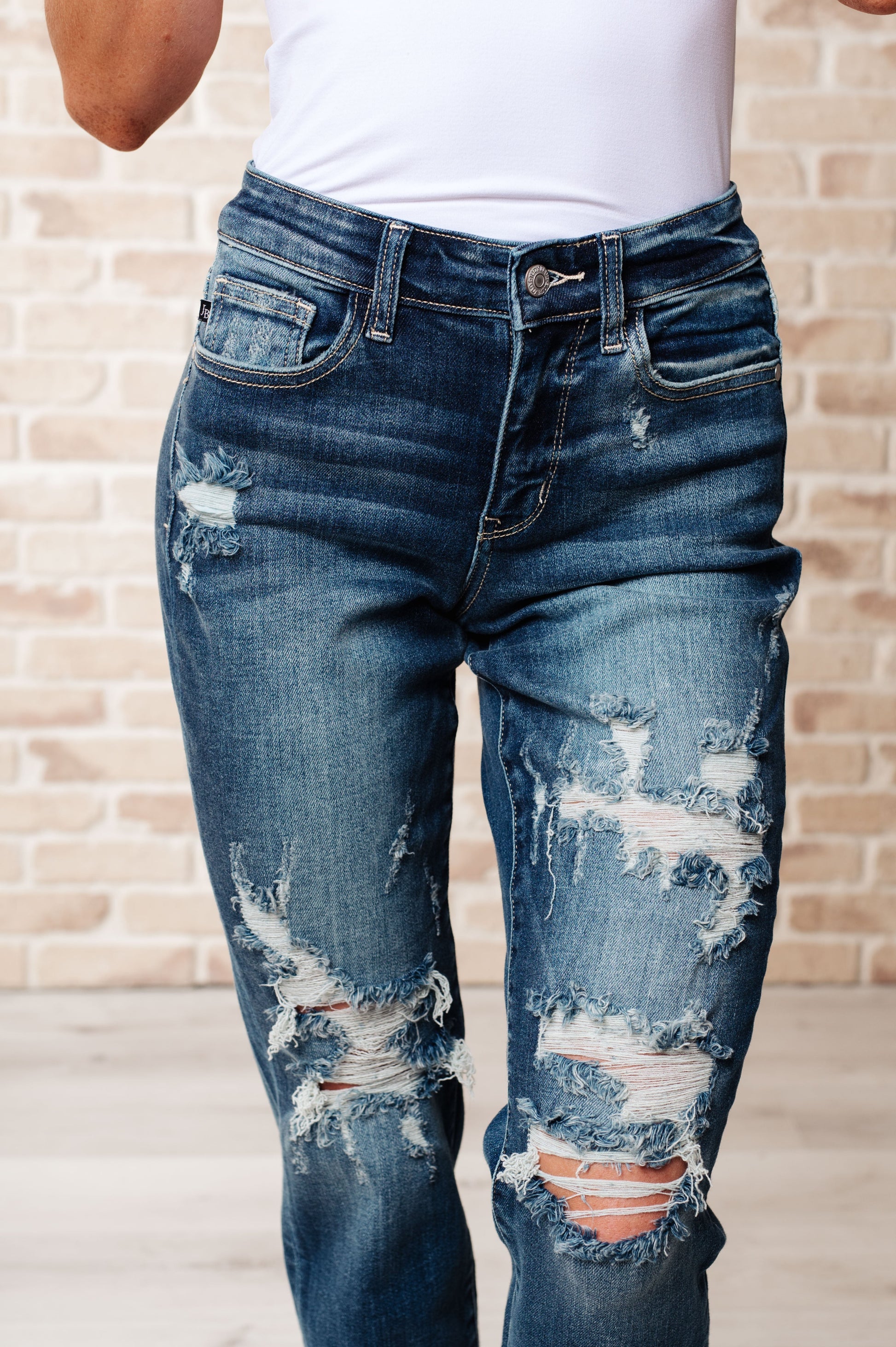 Judy Blue Danny Mid Rise Cuffed Destroyed Boyfriend Jeans - Premium Ladies jeans -  Follower Of Faith Apparel 0/24, 1/25, 10-3-2023, 11/30, 13/31, 14W, 15/32, 16W, 18W, 20W, 22W, 24W, 3/26, 5/27, 7/28, 9-13-2023, 9-28-2023, 9/29, Bottoms, Denim, flatrate, JB Judy Blue, JB6-19-2024, JB9-13-2023, JBAvailableNow, Jeans, Judy Blue, Judy Blue Jeans, Restocks Shop our Christian T-Shirts & Apparel