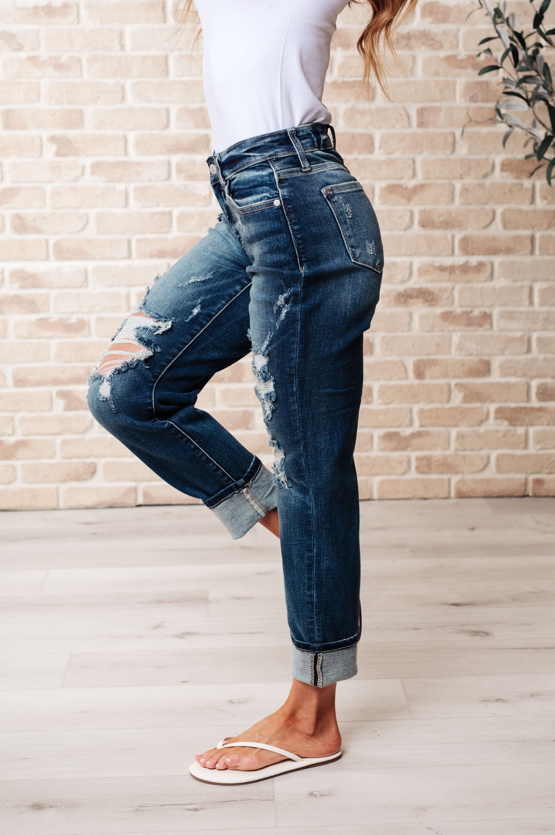 Judy Blue Danny Mid Rise Cuffed Destroyed Boyfriend Jeans - Premium Ladies jeans -  Follower Of Faith Apparel 0/24, 1/25, 10-3-2023, 11/30, 13/31, 14W, 15/32, 16W, 18W, 20W, 22W, 24W, 3/26, 5/27, 7/28, 9-13-2023, 9-28-2023, 9/29, Bottoms, Denim, flatrate, JB Judy Blue, JB6-19-2024, JB9-13-2023, JBAvailableNow, Jeans, Judy Blue, Judy Blue Jeans, Restocks Shop our Christian T-Shirts & Apparel