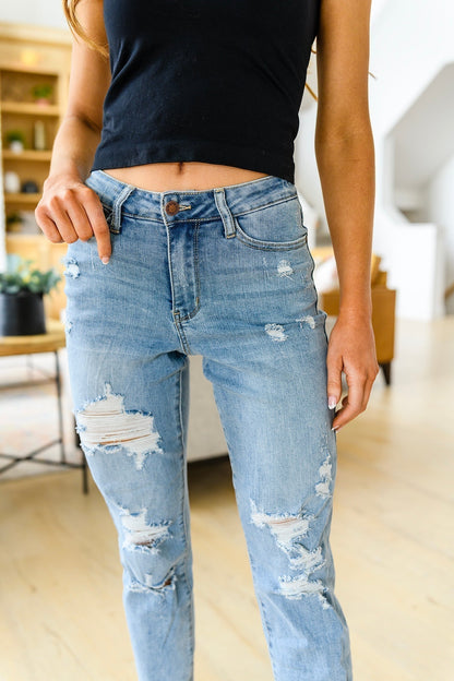 Judy Blue Florence High Waist Destroyed Boyfriend Jeans - Premium Womens -  Follower Of Faith Apparel 0/24, 1/25, 11/30, 13/31, 14W, 15/32, 16W, 18W, 20W, 22W, 24W, 3/26, 5/27, 6-28-2022, 7/28, 9/29, ASFWINTER23, Ave Marketplace, Bottoms, D23, Denim, Final Few Friday, flatrate, JBAvailableNow, Judy Blue, winter23 Shop our Christian T-Shirts & Apparel