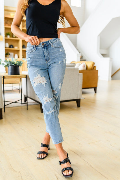 Judy Blue Florence High Waist Destroyed Boyfriend Jeans - Premium Womens -  Follower Of Faith Apparel 0/24, 1/25, 11/30, 13/31, 14W, 15/32, 16W, 18W, 20W, 22W, 24W, 3/26, 5/27, 6-28-2022, 7/28, 9/29, ASFWINTER23, Ave Marketplace, Bottoms, D23, Denim, Final Few Friday, flatrate, JBAvailableNow, Judy Blue, winter23 Shop our Christian T-Shirts & Apparel