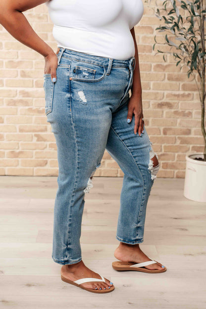 Frankie High Waist Distressed Boyfriend Jeans - Premium Womens -  Follower Of Faith Apparel 0/24, 1/25, 11/30, 13/31, 14W, 15/32, 16W, 18W, 20W, 22W, 24W, 3/26, 5/27, 6-26-2024, 7/28, 88196, 9/29, Bottoms, Boyfriend jeans, denim distressed jeans, Destroyed judy blue jeans, distressed, distressed jeans, flatrate, high rise jeans, high waist jeans, JB Judy Blue, JB6-26-2024, JBAvailableNow, Jeans for women, Judy Blue, Judy Blue Jeans, new arrival, new arrivals, Sale Shop our Christian T-Shirts & Apparel