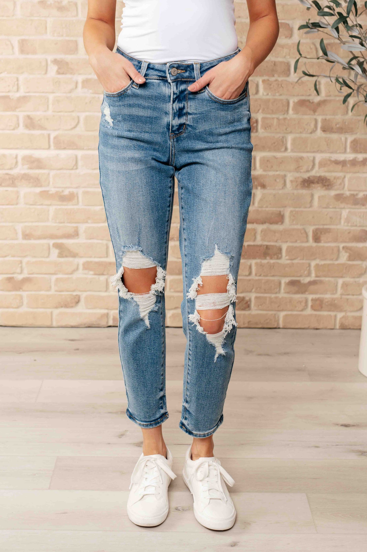 Frankie High Waist Distressed Boyfriend Jeans - Premium Womens -  Follower Of Faith Apparel 0/24, 1/25, 11/30, 13/31, 14W, 15/32, 16W, 18W, 20W, 22W, 24W, 3/26, 5/27, 6-26-2024, 7/28, 88196, 9/29, Bottoms, Boyfriend jeans, denim distressed jeans, Destroyed judy blue jeans, distressed, distressed jeans, flatrate, high rise jeans, high waist jeans, JB Judy Blue, JB6-26-2024, JBAvailableNow, Jeans for women, Judy Blue, Judy Blue Jeans, new arrival, new arrivals, Sale Shop our Christian T-Shirts & Apparel