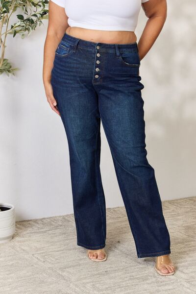 Judy Blue Full Size Button-Fly Straight Jeans - Premium Jeans -  Follower Of Faith Apparel best seller Judy blue, Judy Blue, Judy blue button fly, Judy blue high rise jeans, judy blue high waist jeans, Judy blue high waisted, Judy Blue Jeans, Judy blue regular fit, Judy blue straight leg, Ship from USA, straight leg Shop our Christian T-Shirts & Apparel