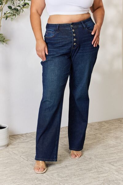 Judy Blue Full Size Button-Fly Straight Jeans - Premium Jeans -  Follower Of Faith Apparel best seller Judy blue, Judy Blue, Judy blue button fly, Judy blue high rise jeans, judy blue high waist jeans, Judy blue high waisted, Judy Blue Jeans, Judy blue regular fit, Judy blue straight leg, Ship from USA, straight leg Shop our Christian T-Shirts & Apparel