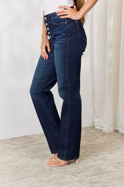 Judy Blue Full Size Button-Fly Straight Jeans - Premium Jeans -  Follower Of Faith Apparel best seller Judy blue, Judy Blue, Judy blue button fly, Judy blue high rise jeans, judy blue high waist jeans, Judy blue high waisted, Judy Blue Jeans, Judy blue regular fit, Judy blue straight leg, Ship from USA, straight leg Shop our Christian T-Shirts & Apparel