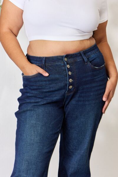 Judy Blue Full Size Button-Fly Straight Jeans - Premium Jeans -  Follower Of Faith Apparel best seller Judy blue, Judy Blue, Judy blue button fly, Judy blue high rise jeans, judy blue high waist jeans, Judy blue high waisted, Judy Blue Jeans, Judy blue regular fit, Judy blue straight leg, Ship from USA, straight leg Shop our Christian T-Shirts & Apparel