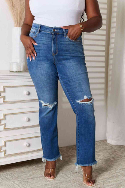 Judy Blue Full Size Distressed Raw Hem Jeans - Premium Jeans -  Follower Of Faith Apparel Judy Blue, Judy blue jeans, Kancan Kendra High Rise Distressed Jeans, ladies jeans, raw hem jeans, Ship from USA Shop our Christian T-Shirts & Apparel