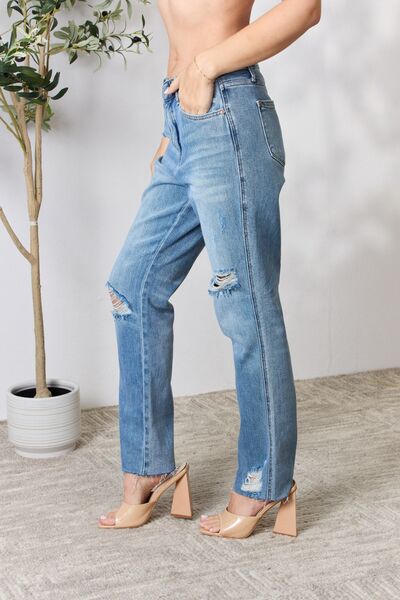 Judy Blue Full Size Distressed Raw Hem Straight Ladies Jeans - Premium Jeans -  Follower Of Faith Apparel Judy Blue, Ship from USA Shop our Christian T-Shirts & Apparel