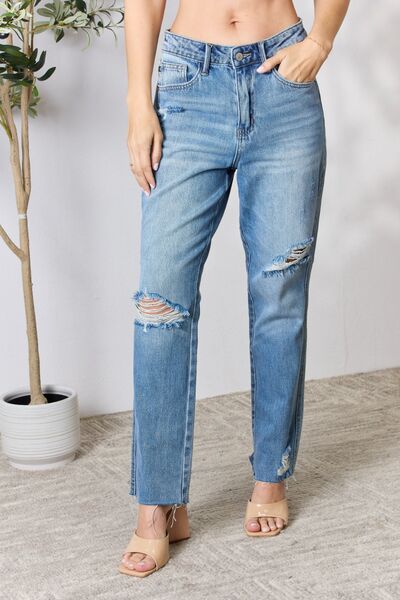 Judy Blue Full Size Distressed Raw Hem Straight Ladies Jeans - Premium Jeans -  Follower Of Faith Apparel Judy Blue, Ship from USA Shop our Christian T-Shirts & Apparel