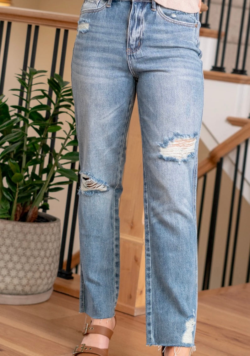 Judy Blue Full Size Distressed Raw Hem Straight Ladies Jeans - Premium Jeans -  Follower Of Faith Apparel Judy Blue, Ship from USA Shop our Christian T-Shirts & Apparel