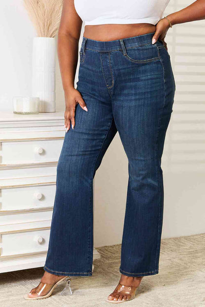 Judy Blue Full Size Elastic Waistband Slim Bootcut Jeans - Premium Jeans -  Follower Of Faith Apparel Black Friday, Judy Blue, new, new arrival, Ship from USA Shop our Christian T-Shirts & Apparel