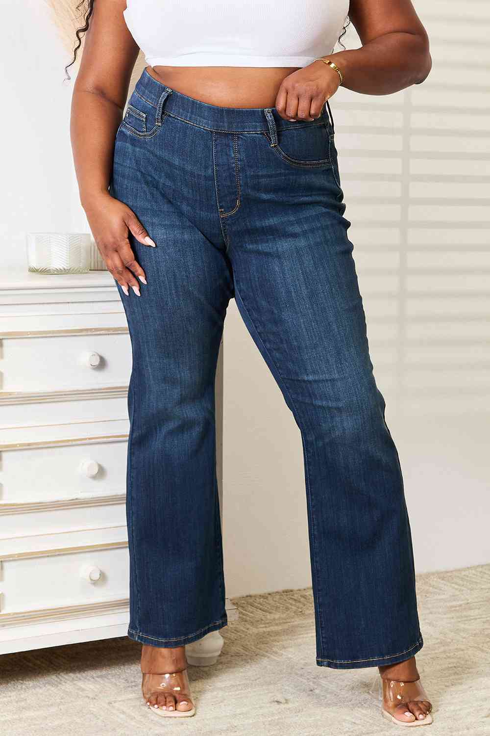 Judy Blue Full Size Elastic Waistband Slim Bootcut Jeans - Premium Jeans -  Follower Of Faith Apparel Black Friday, Judy Blue, new, new arrival, Ship from USA Shop our Christian T-Shirts & Apparel