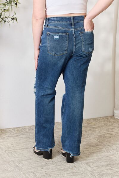 Judy Blue Full Size High Waist 90's Distressed Straight Ladies Jeans - Premium Jeans -  Follower Of Faith Apparel 90’s style judy blue jeans, best seller Judy blue, denim distressed jeans, distressed jeans, highly distressed ladies jeans, JB Judy Blue, Judy Blue, Judy blue high waisted, Judy Blue Jeans, Judy blue straight leg, Ladies Jeans, Ship from USA, straight leg Shop our Christian T-Shirts & Apparel