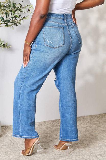 Judy Blue Full Size High Waist Distressed - Premium Jeans -  Follower Of Faith Apparel best seller Judy blue, Black Friday, distressed jeans, high waisted jeans, jeans, Judy Blue, Judy blue high waisted, Judy Blue Jeans, new, new arrival, Ship from USA Shop our Christian T-Shirts & Apparel