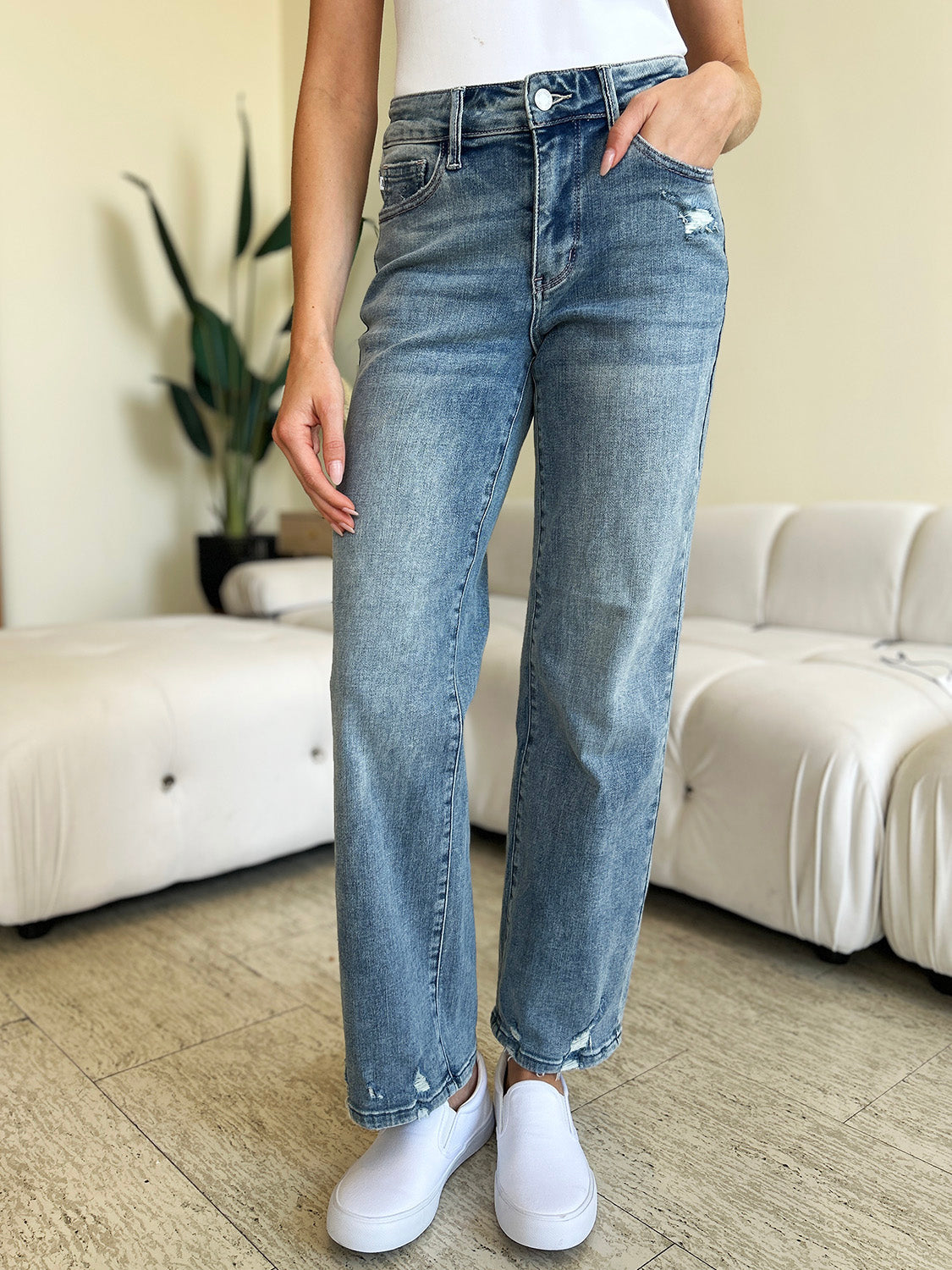 Judy Blue Full Size High Waist Distressed Straight Jeans - Premium Ladies jeans -  Follower Of Faith Apparel Judy Blue, Ship from USA Shop our Christian T-Shirts & Apparel