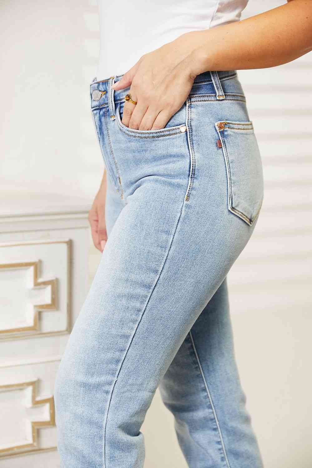 Judy Blue Full Size High Waist Jeans - Premium Jeans -  Follower Of Faith Apparel best seller Judy blue, denim jeans, high waisted jeans, Judy Blue, Judy blue high waisted, Judy Blue Jeans, light color jeans, Ship from USA Shop our Christian T-Shirts & Apparel