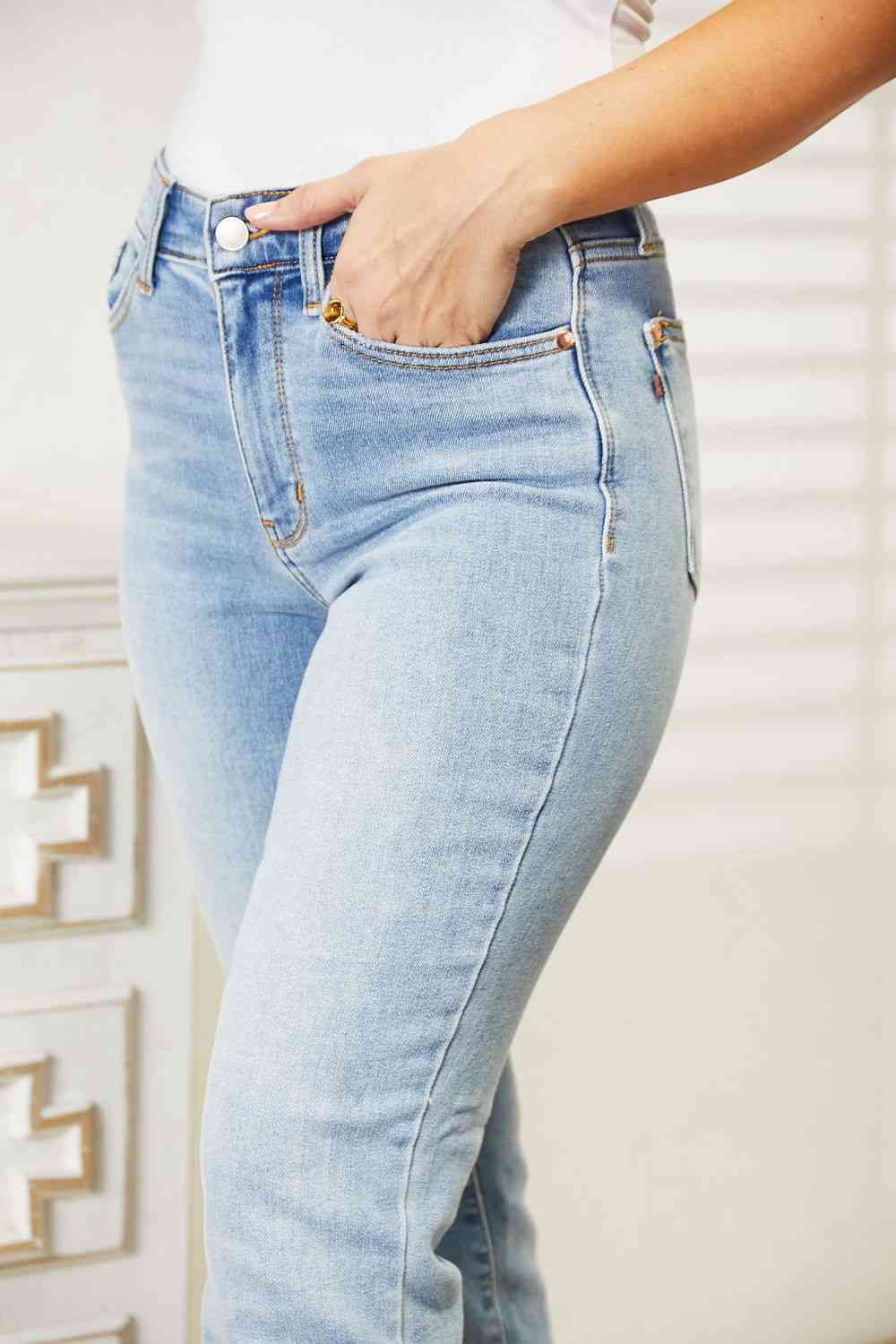 Judy Blue Full Size High Waist Jeans - Premium Jeans -  Follower Of Faith Apparel best seller Judy blue, denim jeans, high waisted jeans, Judy Blue, Judy blue high waisted, Judy Blue Jeans, light color jeans, Ship from USA Shop our Christian T-Shirts & Apparel