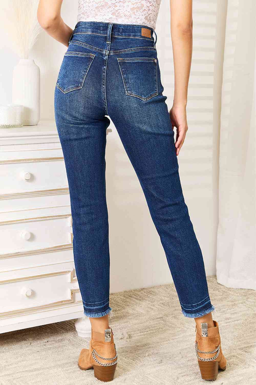 Judy Blue Full Size High Waist Released Hem Slit Jeans - Premium Jeans -  Follower Of Faith Apparel best seller Judy blue, Black Friday, dark denim jeans, Judy Blue, Judy blue high rise jeans, judy blue high waist jeans, Judy blue high waisted, Judy Blue Jeans, Judy blue raw hem, raw hem, Ship from USA Shop our Christian T-Shirts & Apparel