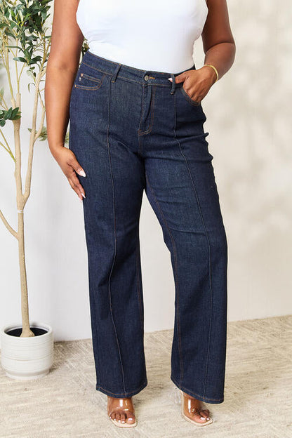 Judy Blue Full Size High Waist Wide Leg Jeans - Premium Jeans -  Follower Of Faith Apparel Black Friday, boot cut jeans, dark denim jeans, denim distressed jeans, denim jeans, high rise jeans, high waist jeans, high waisted jeans, jeans, Judy blue, judy blue high waist jeans, Judy Blue Jeans, Ladies blue Jeans, Long Length Jeans, new, new arrival, new arrivals, Ship from USA Shop our Christian T-Shirts & Apparel