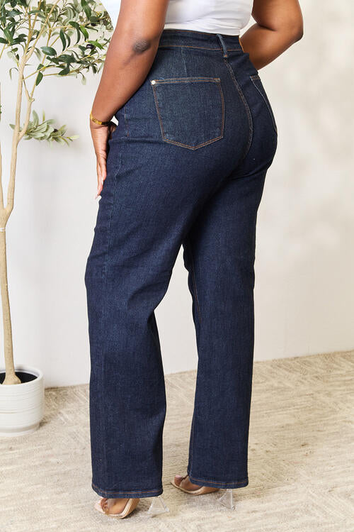 Judy Blue Full Size High Waist Wide Leg Jeans - Premium Jeans -  Follower Of Faith Apparel Black Friday, boot cut jeans, dark denim jeans, denim distressed jeans, denim jeans, high rise jeans, high waist jeans, high waisted jeans, jeans, Judy blue, judy blue high waist jeans, Judy Blue Jeans, Ladies blue Jeans, Long Length Jeans, new, new arrival, new arrivals, Ship from USA Shop our Christian T-Shirts & Apparel