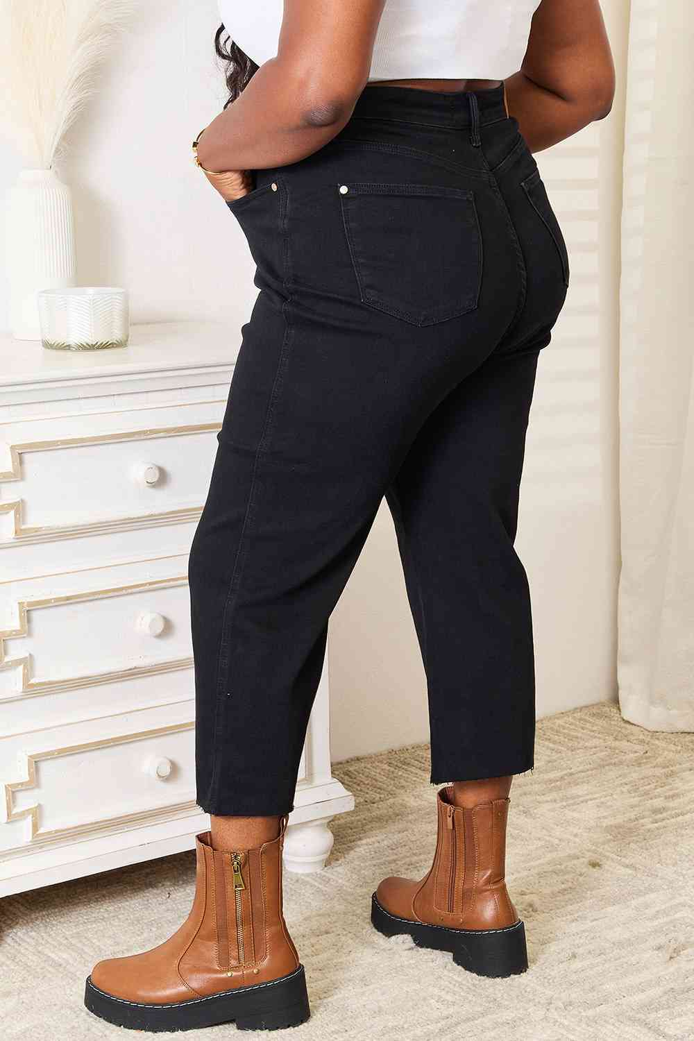 Judy Blue Full Size High Waist Wide Raw Hem Cropped Jeans - Premium Jeans -  Follower Of Faith Apparel Black Friday, Black jeans, Jeans, Judy Blue, Raw hem jeans, Ship from USA Shop our Christian T-Shirts & Apparel