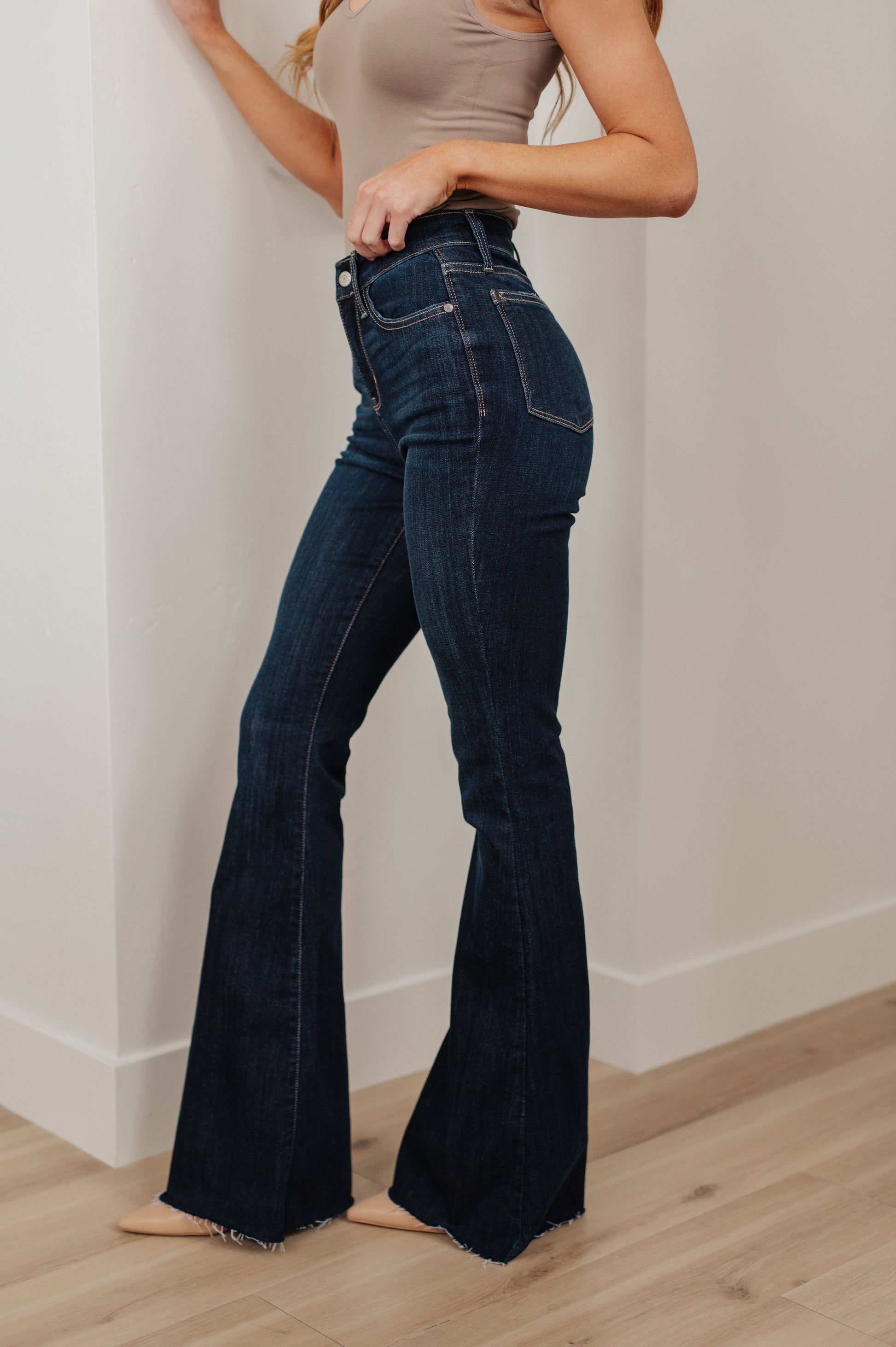 Judy Blue Jane High Rise Raw Hem Flare - Premium Ladies jeans -  Follower Of Faith Apparel 0/24, 1/25, 11-29-2023, 11/30, 12-12-2023, 12-21-2023, 13/31, 14W, 15/32, 16W, 18W, 20W, 22W, 24W, 3/26, 5/27, 7/28, 9/29, ASF1-9-2024, Bottoms, Denim, flatrate, JB Judy Blue, JB11-29-2023, JBAvailableNow, Jeans, Judy Blue, Judy blue high rise jeans, judy blue high waist jeans, Judy Blue Jeans, Judy blue raw hem, raw hem, raw hem jeans, X2-6-24 Shop our Christian T-Shirts & Apparel