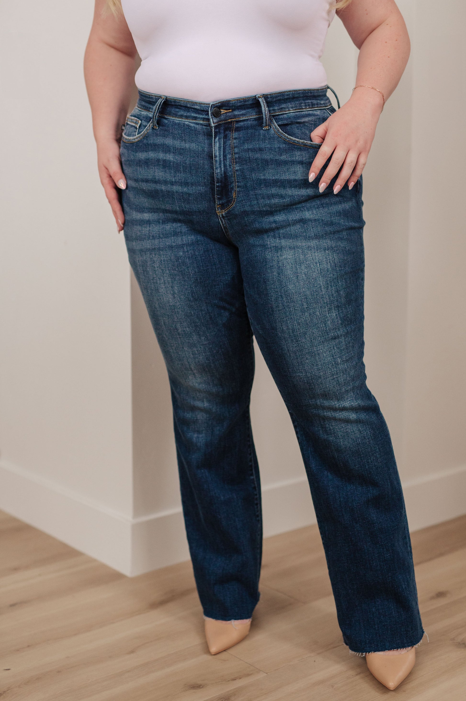 Judy Blue Josephine Mid Rise Raw Hem Bootcut Jeans - Premium Womens -  Follower Of Faith Apparel 0/24, 1/25, 11/30, 12-13-2023, 12-19-2023, 13/31, 14W, 15/32, 16W, 18W, 20W, 22W, 24W, 3/26, 5/27, 6-21-2023, 7-7-2023, 7/28, 9/29, ASF8-10-2023, Ave Marketplace, Bottoms, flatrate, JB11-29-2023, JB6-21-2023, JBAvailableNow, JBEVERGREEN, Judy Blue, Kylie, Restocks, Sarah Shop our Christian T-Shirts & Apparel