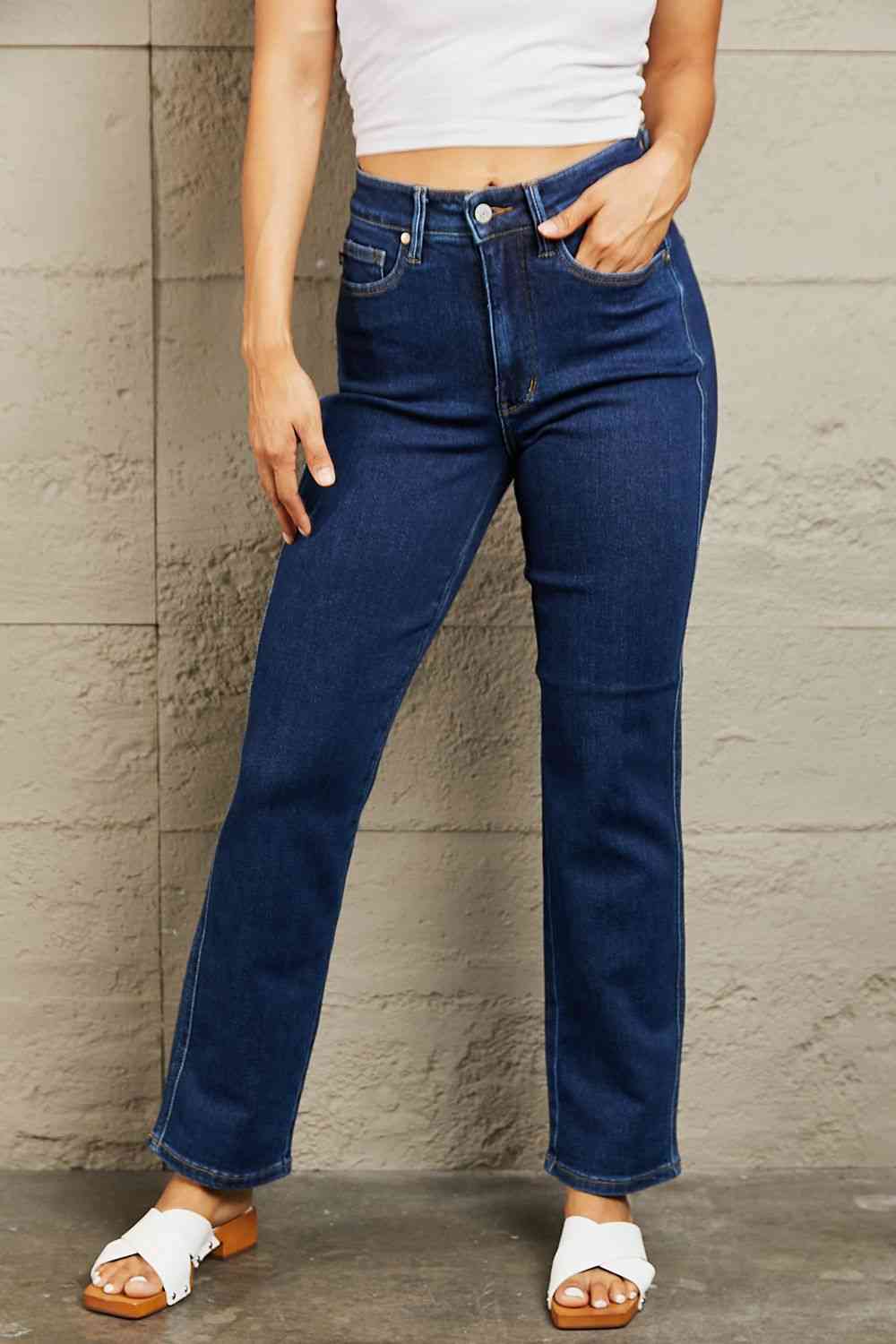 Judy Blue Kailee Full Size Tummy Control High Waisted Straight Jeans - Premium Jeans -  Follower Of Faith Apparel Black Friday, High rise jeans, Jeans, Judy Blue, Ship from USA, Tummy control jeans Shop our Christian T-Shirts & Apparel