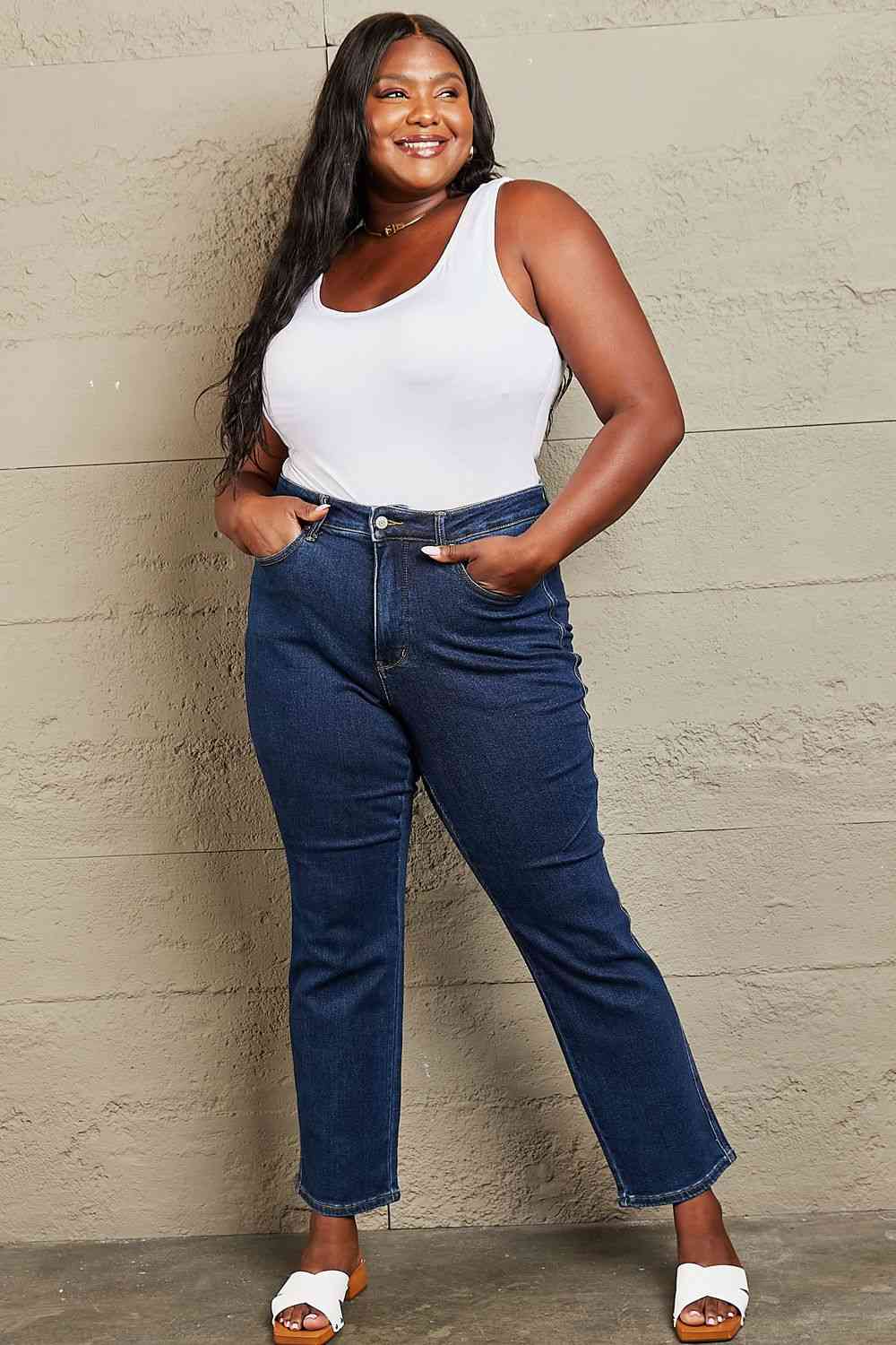 Judy Blue Kailee Full Size Tummy Control High Waisted Straight Jeans - Premium Jeans -  Follower Of Faith Apparel Black Friday, High rise jeans, Jeans, Judy Blue, Ship from USA, Tummy control jeans Shop our Christian T-Shirts & Apparel