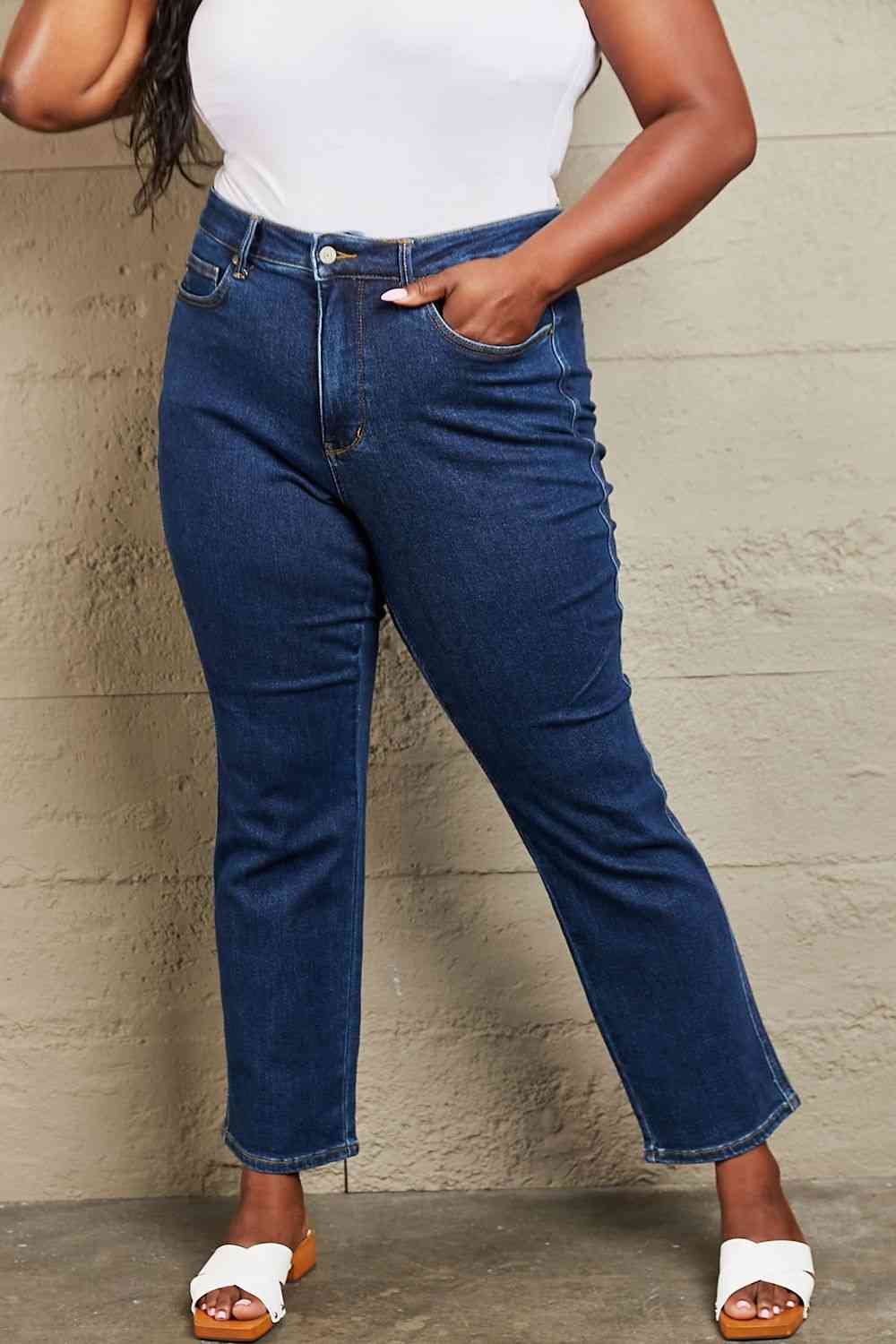 Judy Blue Kailee Full Size Tummy Control High Waisted Straight Jeans - Premium Jeans -  Follower Of Faith Apparel Black Friday, High rise jeans, Jeans, Judy Blue, Ship from USA, Tummy control jeans Shop our Christian T-Shirts & Apparel