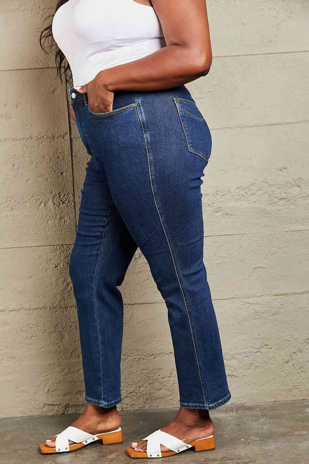 Judy Blue Kailee Full Size Tummy Control High Waisted Straight Jeans - Premium Jeans -  Follower Of Faith Apparel Black Friday, High rise jeans, Jeans, Judy Blue, Ship from USA, Tummy control jeans Shop our Christian T-Shirts & Apparel