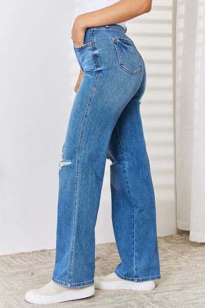 Judy Blue Lily Rose High Waist Distressed Straight-Leg Jeans{{ shop.domain }Trendsidenim distressed jeans, distressed jeans, JB Judy Blue, Judy Blue, Judy blue distressed, Judy blue h