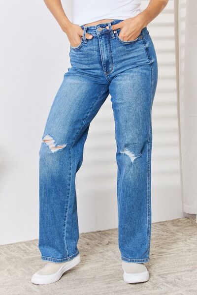 Judy Blue Lily Rose High Waist Distressed Straight-Leg Jeans{{ shop.domain }Trendsidenim distressed jeans, distressed jeans, JB Judy Blue, Judy Blue, Judy blue distressed, Judy blue h