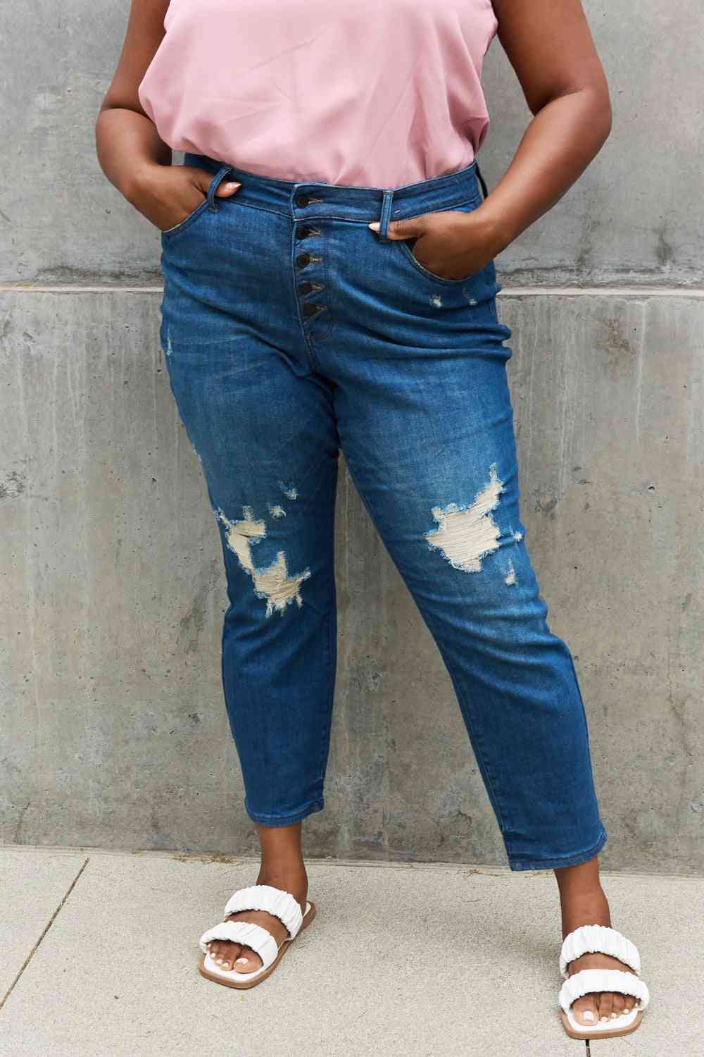 Judy Blue Melanie Full Size High Waisted Distressed Boyfriend Jeans - Premium Jeans -  Follower Of Faith Apparel Judy Blue, Ship from USA Shop our Christian T-Shirts & Apparel