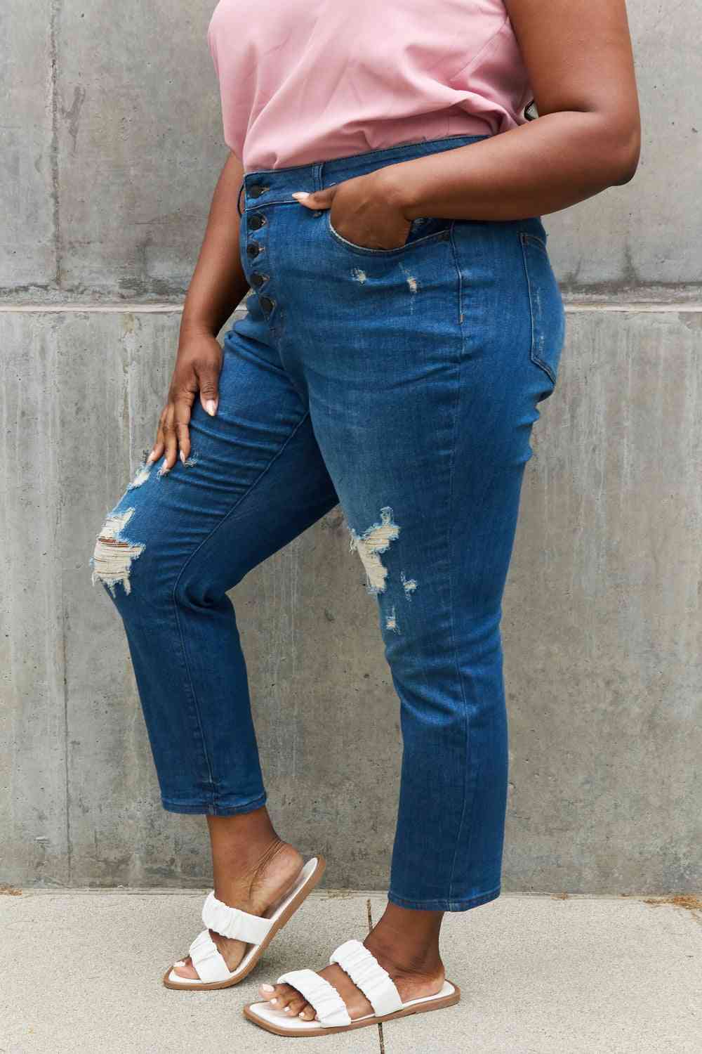 Judy Blue Melanie Full Size High Waisted Distressed Boyfriend Jeans - Premium Jeans -  Follower Of Faith Apparel Judy Blue, Ship from USA Shop our Christian T-Shirts & Apparel