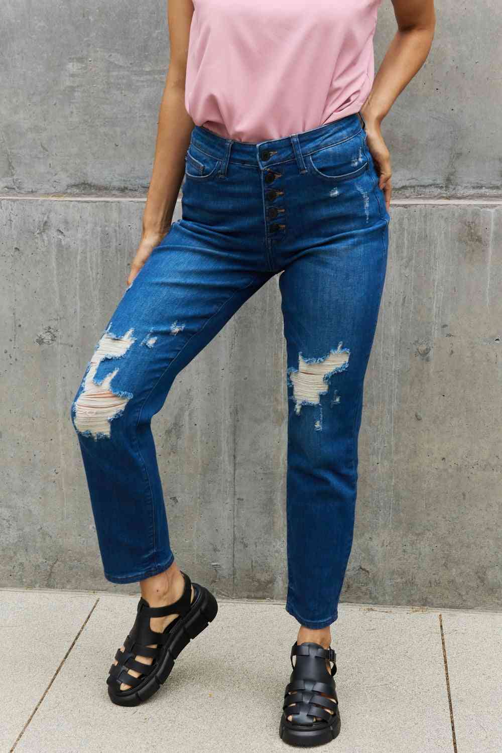 Judy Blue Melanie Full Size High Waisted Distressed Boyfriend Jeans - Premium Jeans -  Follower Of Faith Apparel Judy Blue, Ship from USA Shop our Christian T-Shirts & Apparel