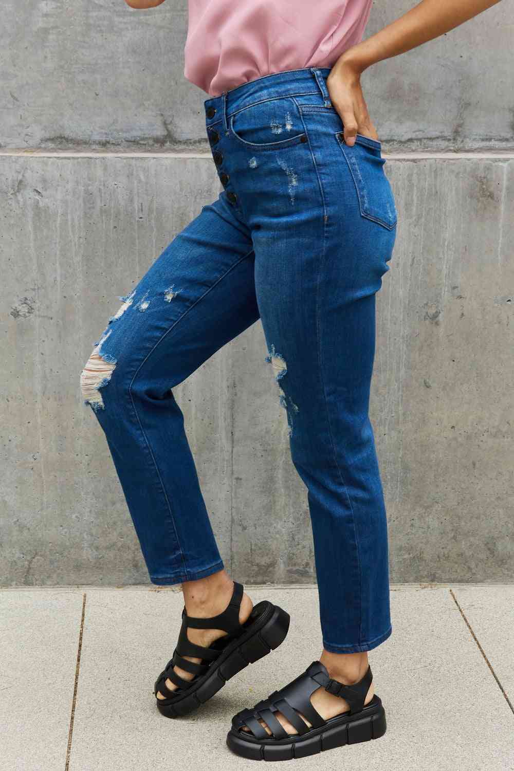 Judy Blue Melanie Full Size High Waisted Distressed Boyfriend Jeans - Premium Jeans -  Follower Of Faith Apparel Judy Blue, Ship from USA Shop our Christian T-Shirts & Apparel