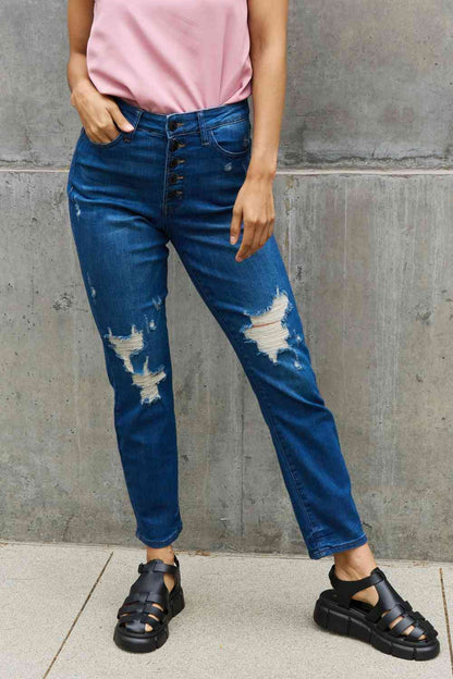 Judy Blue Melanie Full Size High Waisted Distressed Boyfriend Jeans - Premium Jeans -  Follower Of Faith Apparel Judy Blue, Ship from USA Shop our Christian T-Shirts & Apparel