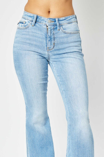 Judy Blue Mid Rise Raw Hem Slit Flare Jeans - Premium Jeans -  Follower Of Faith Apparel 01/03/2024, best seller Judy blue, JB Judy Blue, Judy Blue, Judy blue distressed, Judy Blue Jeans, Judy blue mid rise jeans, Judy Blue Mid Rise Raw Hem Slit Flare Jeans, Judy blue raw hem, mid rise, midrise, Midrise jeans, Raw hem, raw hem jeans, Sale, Ship from USA Shop our Christian T-Shirts & Apparel