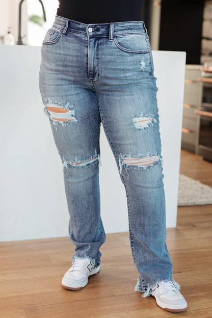 Judy Blue O'Hara Mid-Rise Destroyed Straight Jeans - Premium Womens -  Follower Of Faith Apparel0/24, 1/25, 11/30, 12-20-2023, 12-27-2023, 12-28-2023, 12-29-2022, 13/31, 14W, 15/32, 16W, 18W, 20W, 22W, 24W, 3/26, 6-16-2023, 7/28, 82425, 9/29, ASF1-9-2024, Bottoms, Denim, flatrate, JB Judy Blue, JB12-6-2023, JBAvailableNow, Judy Blue, Judy Blue Jeans, Judy blue mid rise jeans, Kendall, mid rise, midrise, Midrise jeans, new, new arrivals, newest arrival, Restocks, Sabrina Shop our Christian T-Shirts & Apparel